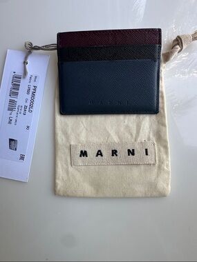 Marni Navy Blue Black and Burgundy Leather Card Holder men’s Marni